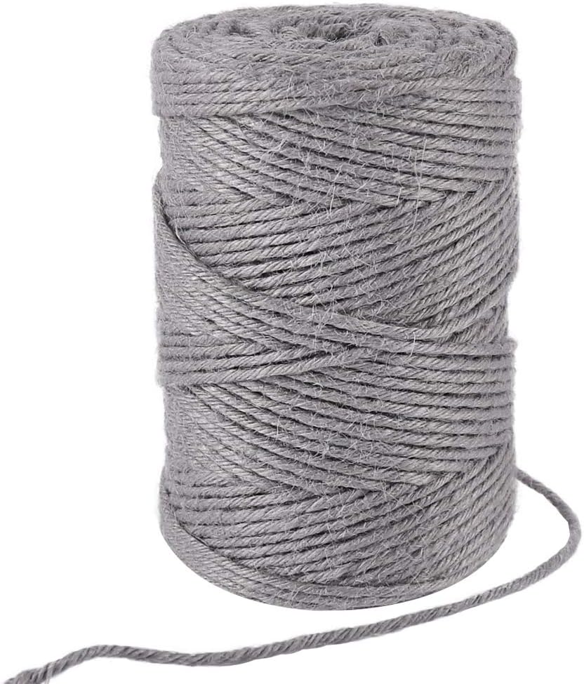Tenn Well Grey Jute Twine, 328 Feet 3mm Thick Twine Rope for Gift Wrapping, Crafting, Packing, Gardening, DIY Projects