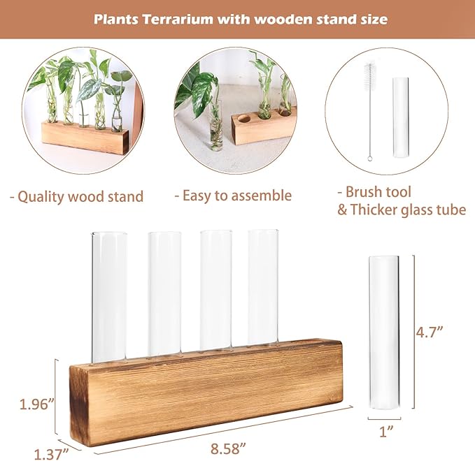 KAXYEW Plant Propagation Station, Plants Propagation Tubes, Gifts for Plant Lovers, Plants Cutting Holder Test Tube Vase Office Desk Garden Décor Gift for Her Mom Women Hydroponic Vase New Gift Box