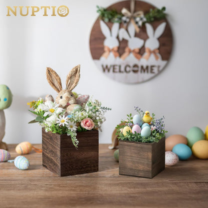 NUPTIO Wooden Box for Centerpiece Wedding: 12 Pcs Rustic Square Planter Box for Christmas Centerpiece Table Fall Decorations - 4×4" & 5×5" Small Wood Vases Flower Pots for Windowsill Home Garden Decor