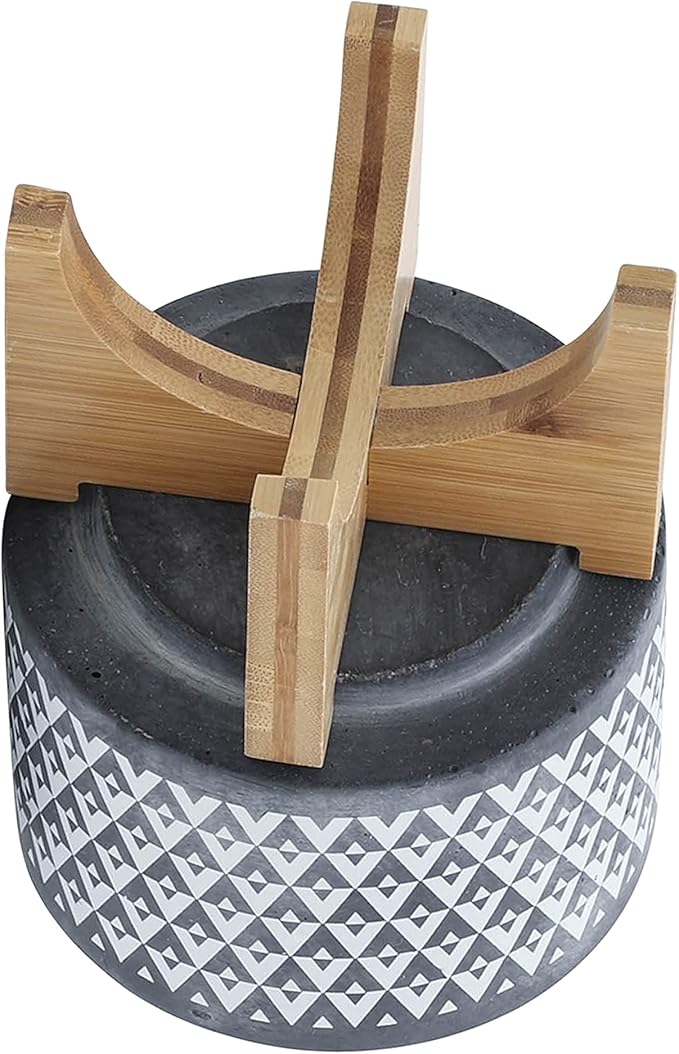 Sagebrook Home Stoneware Planter with Wooden Stand - Ceramic Indoor/Outdoor Plant Pot - Modern Geometric Design - Home & Garden Decor - 6" Gray