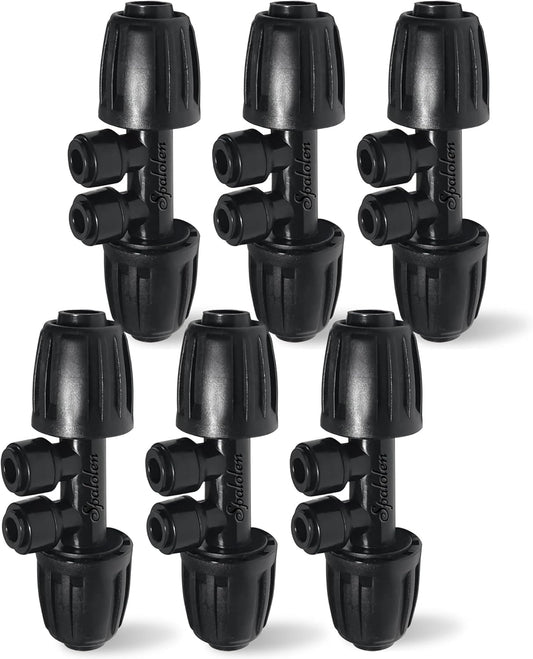 6 Pack 1/2'' to 1/4'' Drip Irrigation Fittings, Push-to-Connect 4 Way Drip Irrigation Part Barbed Tee Connectors, Anti-leak Locked Splitter Fitting for 1/2" Irrigation Tubing (0.6''-0.67''OD)