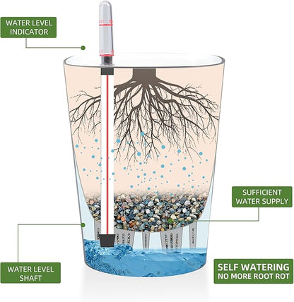 Dexceder 6x7 Self Watering Planter Indoor Outdoor, Matte Table Flower Plant Pot with Water Level Indicator (Slate Gray)