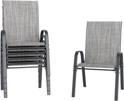 UDPATIO Patio Chairs Set of 8, Stackable Outdoor Dining Chairs with High Back, Breathable Textilene Fabric Outdoor Chair All Weather, 350LBS Capacity for Garden, Backyard (Light Grey)