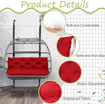 Swing Replacement Cushions with Backrest, 2 or 3 Seater Waterproof Non-Slip Overstuffed Swing Pad, Indoor/Outdoor Bench Cushion for Porch Chair Swings Garden Furniture(Red 40 * 40 in)