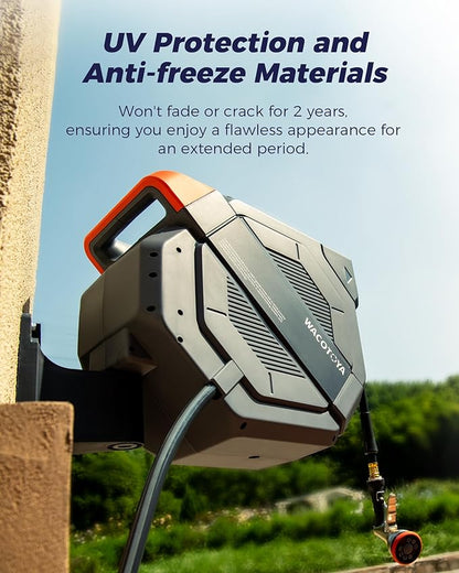 Retractable Garden Hose Reel 1/2 in x 130 ft Professional Metal Bracket & 9-Pattern Metal Nozzle UV Resistant Brass Fitting Heavy Duty Wall Mount Any Length Lock Slow Retraction 180° Swivel