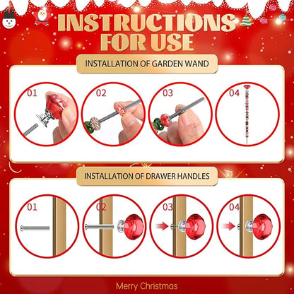 DIY Fairy Wand Garden Beads Stakes Wands Kit,Multiple Color Scheme European Beads Crystal Diamond Tops and 12 or 10 Inch Threaded Rods,Stainless Steel Stakes with Diamond Toppe(red+green+white)