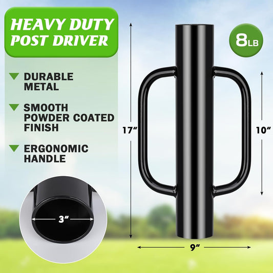 Gtongoko 8LB Fence Post Driver with Handles Heavy Duty T Post Driver Post Pounder for T-Posts, U Channel, Metal Post and Sign Post Pole Driver Tool, Black