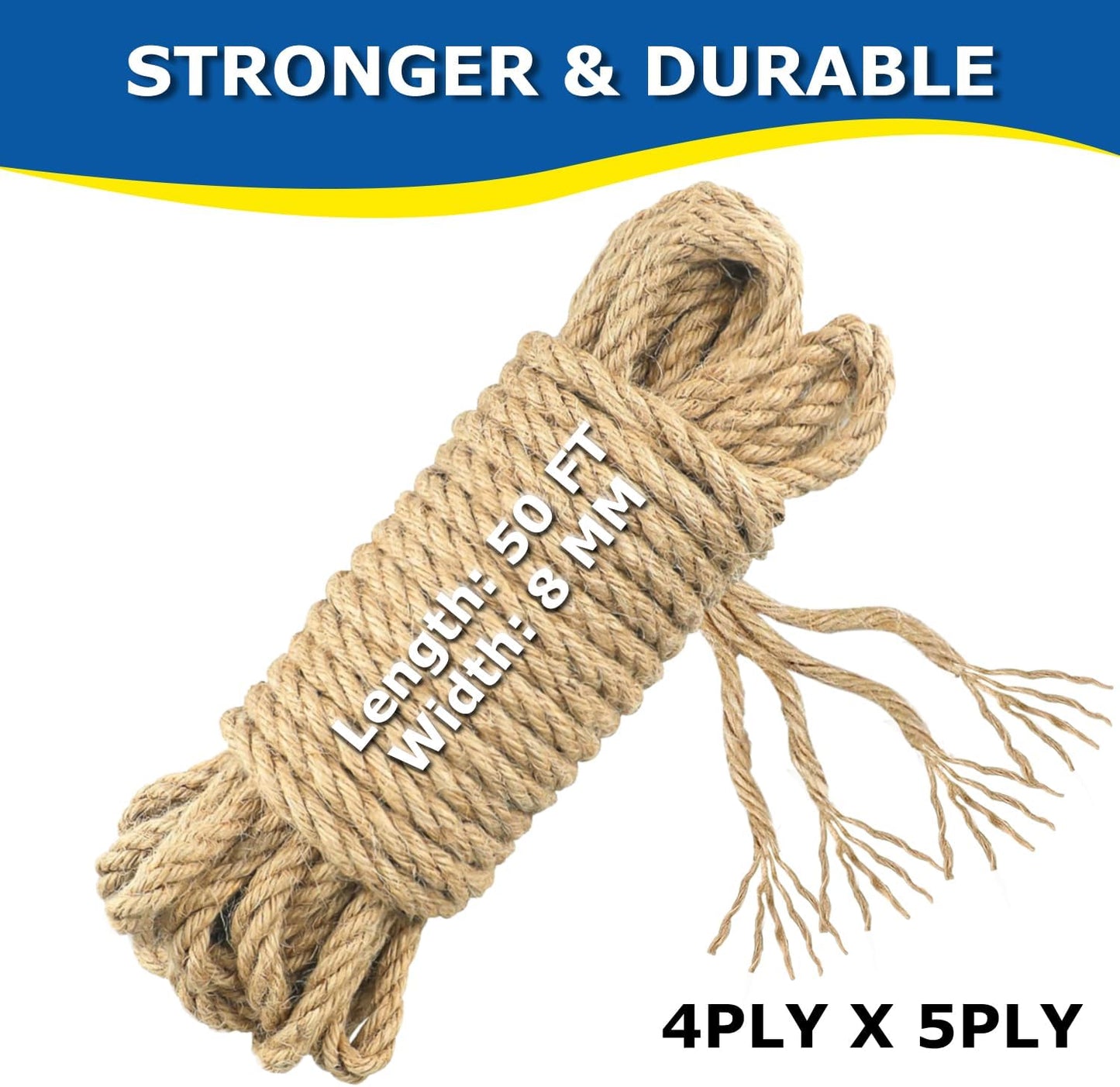Vanhench Jute String Rope 8mm x 50 Feet, Heavy Duty and Thick Twine Rope for Crafts Projects, Gardening, Bundling, Cat Scratcher Scratching Post Tree Gift Wrapping Arts & Crafts Christmas Decoration