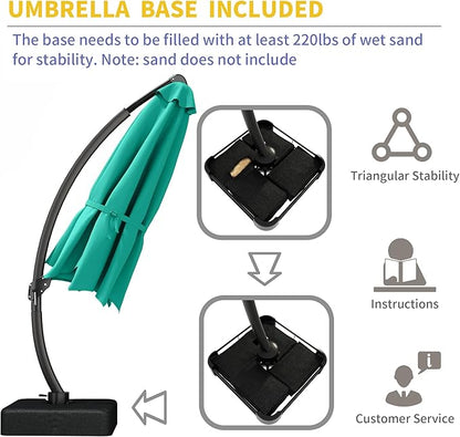 Kingdura 11ft Cantilever Patio Umbrella with Base Included, Large Round Offset Outdoor Pool Umbrella, 360° Rotation & Infinite Tilt, Heavy Duty Aluminum Frame for Deck Backyard, Turquoise Blue