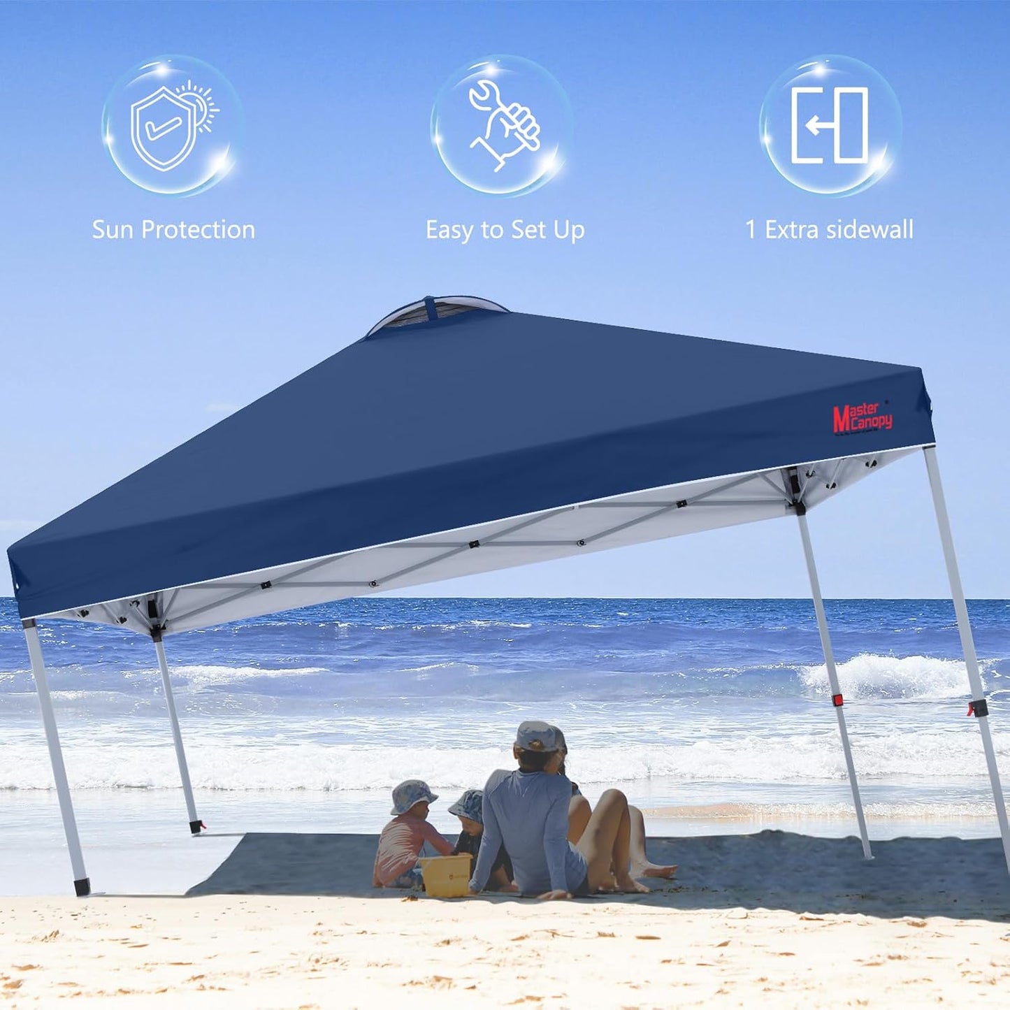MASTERCANOPY Durable Pop-up Canopy Tent with 1 Sidewall (8'x8',Navy Blue)
