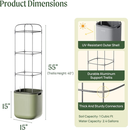 Vego garden Tomato Planter Box with Trellis Self-Watering Rolling Raised Garden Bed for Climbing Vegetables Plants Cage - Sage Green