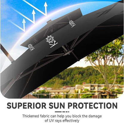 10x13 FT Cantilever Patio Umbrella with Base Included Double Top Outdoor Rectangular Large Heavy Duty Aluminum Offset Umbrellas with 7 Level Tilt 360-degree Rotation for Pool Garden Deck, Black
