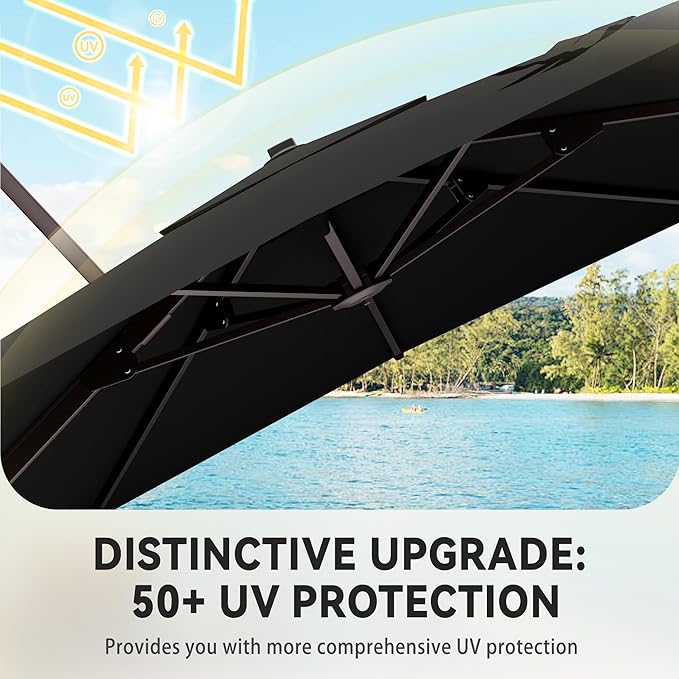 9' X 12' Cantilever Patio Umbrella with Base Included 360°Rotation Rectangular Outdoor Large Offset Umbrellas Heavy Duty Windproof for Garden Deck Pool, Black