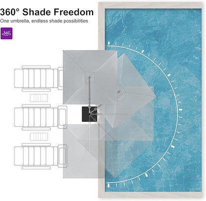 PURPLE LEAF 10 FT Outdoor Umbrella with Base Patio Cantilever Aluminum Umbrella with 3 Years Fade Resistance Recycled Fabric Offset Square with 360-degree Rotation for Deck Pool Garden, Pebble Grey