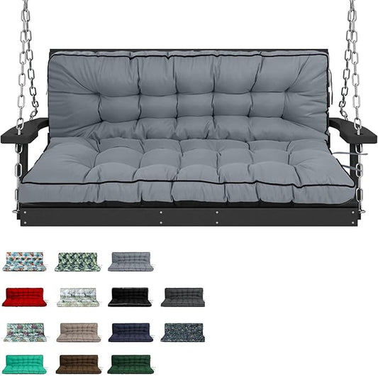 Swing Replacement Cushions with Backrest, 2 or 3 Seater Waterproof Non-Slip Overstuffed Swing Pad, Indoor/Outdoor Bench Cushion for Porch Chair Swing Garden Furniture (Light grey, 40 * 55 in)