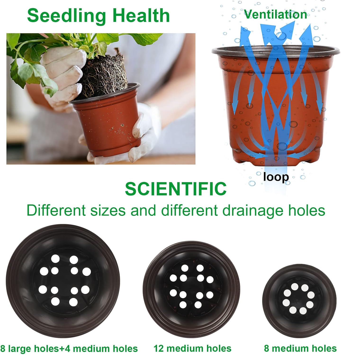 Augshy 120 Pcs Plastic Plants Nursery Pot, Indoor Outdoor Seed Starting Pots (4,5,6-Inch)