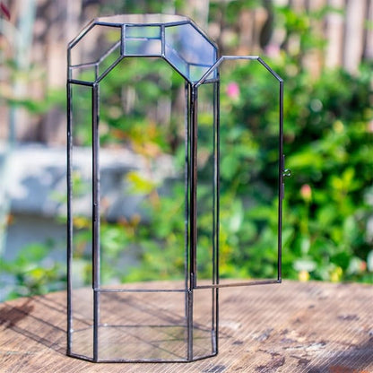 NCYP Glass Geometric Plant Terrarium with Door for Succulent Plants, Cacti - 5.5"x5.5"x12.8" - Indoor Vintage Tall Octagon Planter, Home Garden Office Tabletop Decoration (Terrarium Only)