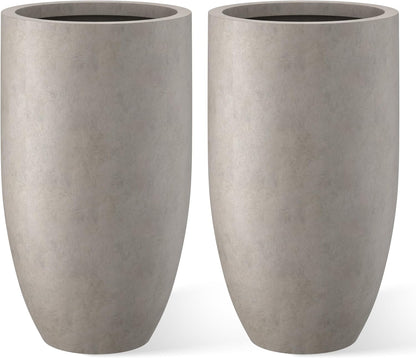 Kante 24 Inch Tall Round Concrete Planter, 2 Pack Large Indoor Outdoor Plant Pots with Drainage Hole and Rubber Plug, Modern Decorative Garden Pots for Home Patio Porch, Weathered Concrete