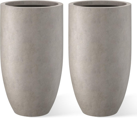 Kante 24 Inch Tall Round Concrete Planter, 2 Pack Large Indoor Outdoor Plant Pots with Drainage Hole and Rubber Plug, Modern Decorative Garden Pots for Home Patio Porch, Weathered Concrete