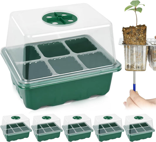 Artcome 5-Pack Seed Starter Tray - 6 Cells Each with Push-Up Ejector - Seed Starter Kit for Rapid Growth and Healthy Seedlings at Home - 30 Cells in Total