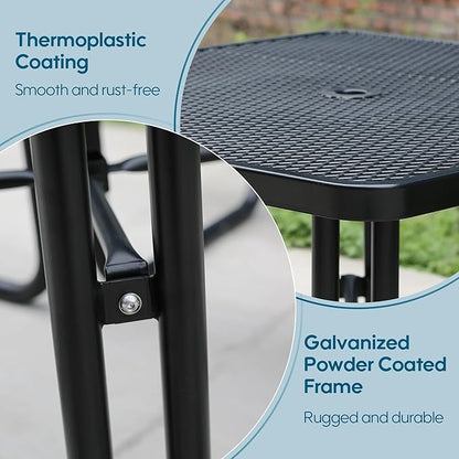 46" Square Picnic Table W/Benches,Heavy Duty Metal Picnic Table Set with 2in Umbrella Hole, 1600 lb Capacity,Commercial Dining Table Furniture for Yard Patio Lawn Party Coffee Shop