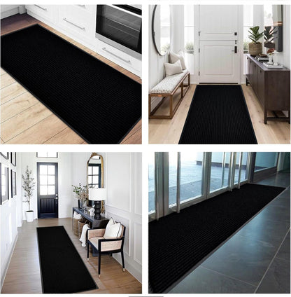 fani Heavy Duty Large Outdoor Indoor Entrance Black Doormat Waterproof Low Profile Entrance Rug Front Door Mat Patio Anti-Skid Rubber Back, 23x72 inch (Jet Black)