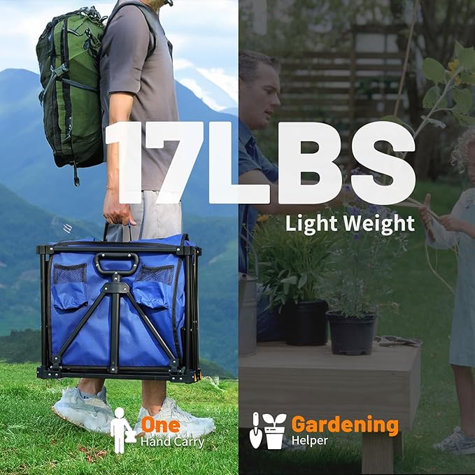 EchoSmile Collapsible Foldable Wagon Cart with 350lbs Weight Capacity, Heavy Duty Folding Utility Sport Wagon with Removeble Wheels for Camping,Grocery,Garden,Beach,Bule