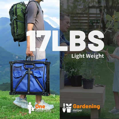 EchoSmile Collapsible Foldable Wagon Cart with 350lbs Weight Capacity, Heavy Duty Folding Utility Sport Wagon with Removeble Wheels for Camping,Grocery,Garden,Beach,Bule