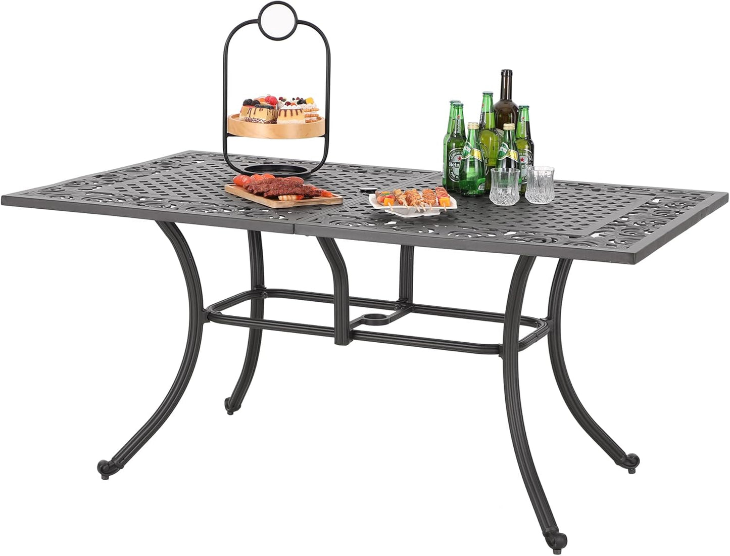 Sophia & William 6-Person Rectangular Cast Aluminium Outdoor Dining Table, Patio Bistro Table with 2.3" Umbrella Hole for Porch Backyard, Bronze