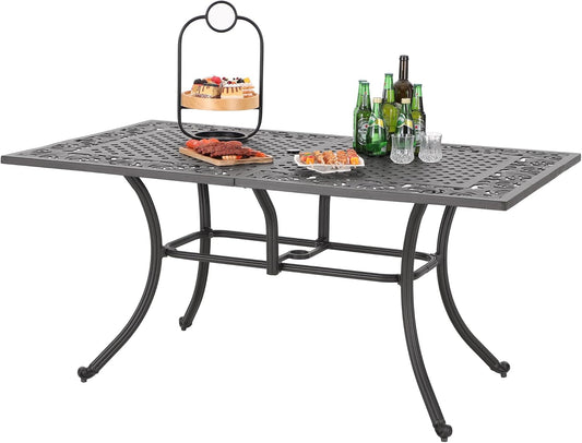 Sophia & William 6-Person Rectangular Cast Aluminium Outdoor Dining Table, Patio Bistro Table with 2.3" Umbrella Hole for Porch Backyard, Bronze