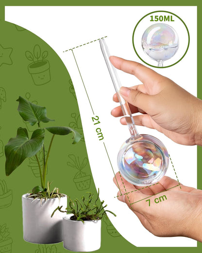 ZhenD Iridescent Self-Watering Plant Globes, Glass Self Watering Planter Insert for Indoor and Outdoor, Automatic Plant Waterer, Hand-Blown Premium Glass – 2 Pack