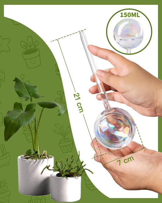 ZhenD Iridescent Self-Watering Plant Globes, Glass Self Watering Planter Insert for Indoor and Outdoor, Automatic Plant Waterer, Hand-Blown Premium Glass – 2 Pack