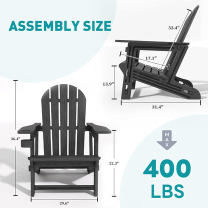 Adirondack Chair, Tool-Free Assembly All-Weather Adirondack Chairs, HDPE Fire Pit Chairs with Cup Holder, Outdoor Chair for Patio Garden (Black)