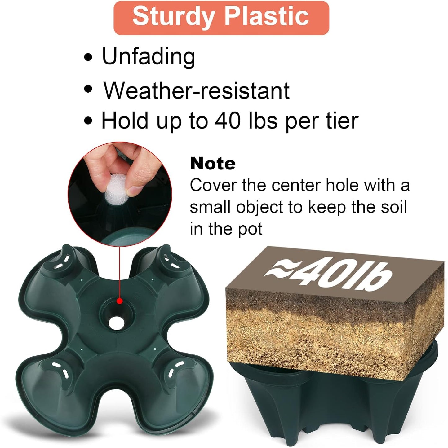 Vertical Planter 4 Tier Stackable Planters Garden Planters Strawberry Herb Flower and Vegetable Planter Indoor Outdoor Gardening Pots with Removable Wheels and Tools