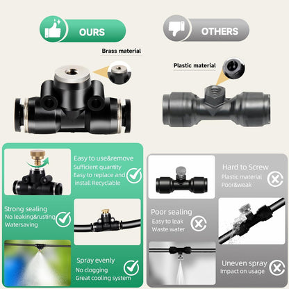 Misters for Outside Patio, Misting Cooling System Anti Leak, 40FT (12M) Misting Line with 12 Brass Mist Nozzles and Adapter(3/4"), DIY Water Misters for Garden Greenhouse Fan BBQ Party Pool