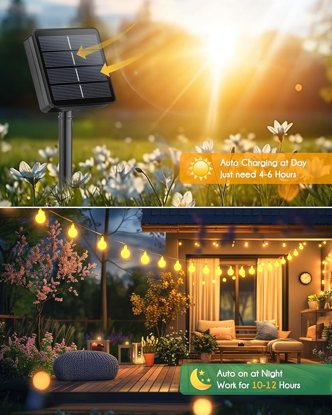 Brightown Solar String Lights Outdoor Waterproof, 19.6Ft 60 LED Globe Solar Patio Lights, 8 Modes Balcony Lights for Yard Patio Tree Canopy Party Camping Balcony Decor(Warm White)