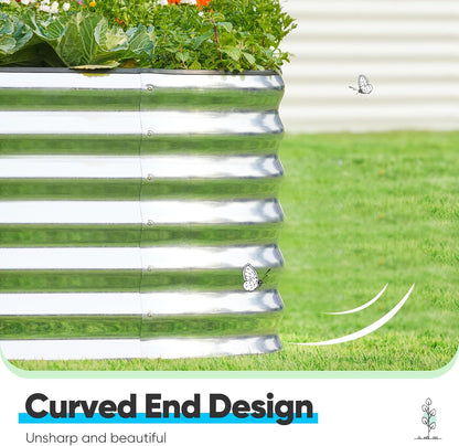 Quictent Raised Garden Bed Kit Oval Galvanized Metal Planter Box Tall for Vegetables Outdoor Backyard, Rubber Strip Edging Included, Silver 6x3x2 ft