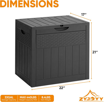 33 Gallon Resin Deck Box, Weatherproof Outdoor Storage Box for Patio, Garden, Pool, and Yard, Lockable Waterproof Bin for Tools, Cushions, and Accessories, Black