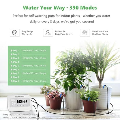 49FT Automatic Plant Watering System–HEKIWAY 390 Adjustable Watering Modes, Supports 15-20 Pots | Indoor Garden System & Vacation Plant Watering Devices, Auto Watering for Plants Outdoor