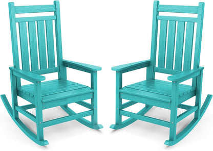 SERWALL Outdoor Rocking Chair Set of 2, HDPE Rocking Chairs for Adult, All Weather Porch Rockers for Lawn Garden, Aruba