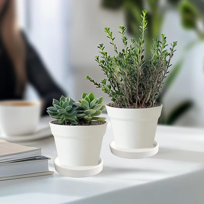 Plant Saucer Pot Tray Planter Saucers 4 Pack 4 in,5 6 7 8 9 10 11 12 13 Inch for Indoors Outdoor, Durable Sturdy Ceramic Flower Drainage drip Water Tray for Glazed Pots Base (4 Inch-White)