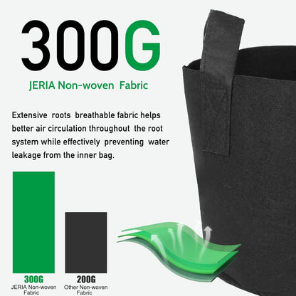 JERIA 12-Pack 3 Gallon, Vegetable/Flower/Plant Grow Bags, Aeration Fabric Pots with Handles (Black), Come with 12 Pcs Plant Labels