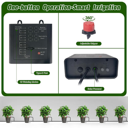 Solar Drip Irrigation System for Garden, Automatic Drip Irrigation Kits,Plants Self Watering Devices for Vacation,Solar/Battery Powered Water Pump for Potted Plants,Raised Beds,Greenhouse (15 Pots)