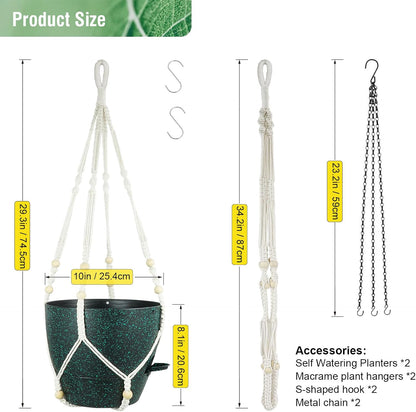 10 inch Self Watering Hanging Planters, 2 Pack Hanging Flower Pots for Indoor Outdoor Plants, Hanging Baskets with Drainage Holes & 2 Kinds of Plant Hangers for Home Decor, Speckled Black