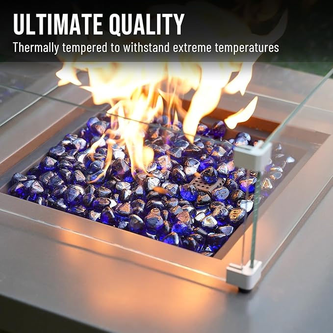 Skyflame 10-Pound Fire Glass Diamonds for Fire Pit Fireplace Landscaping, 1/2 Inch Reflective Glass Fire-Diamonds, Cobalt Blue