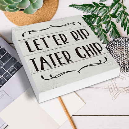 HOIJAUMAI Funny Bathroom Quote Wooden Box Sign, Desk Decor - Bathroom Theme Wood Block Plaque Box Sign for Home Restroom Toilet Desk Table Shelf Decorations - 5 X 5 Inch