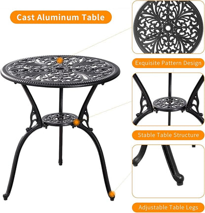 Patio Bistro Set 3 Piece Outdoor,Cast Aluminum Outdoor Bistro Table and Chair Set of 2 with 1.97" Umbrella Hole,All Weather Bistro Table Set for Front Porch Set(Butterfly Black)