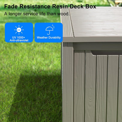150 Gallon Deck Box,Resin Outdoor Storage Box with Lockable for Patio Furniture, Pool Accessories, Garden Tools Waterproof Outside Storage Box, Grey