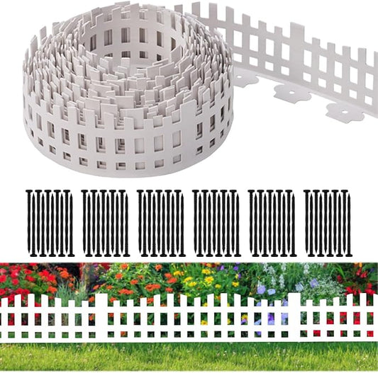 Garden Edging 33FT, Landscape Edging Borders [Extra Tall 4.9IN ] Flexible Lawn Edging Kit with 60pcs Stakes,Mini Plastic Fence for Tree Flowerbeds Grass Yard -White-2
