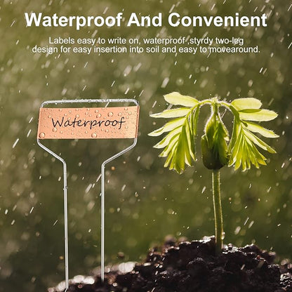 100 Pcs Metal Garden Plant Labels Weatherproof Banner Copper Plant Tags, Metal Copper Garden Markers, Reusable Height 10.5 Label Area 2.5'' x 7/8''